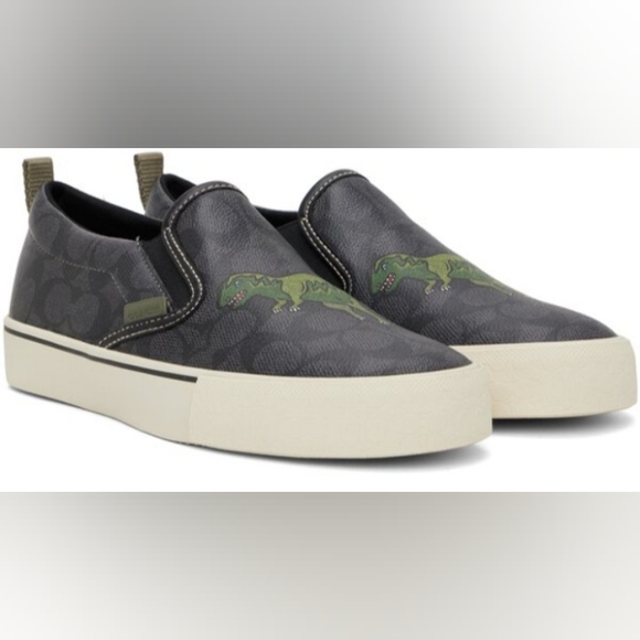COACH Men's Black Skate Slip On Sneaker In Signature Canvas With Rexy SZ 8.5 - Picture 3 of 16